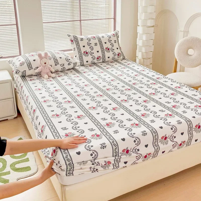 

Floral Style Bedsheets Printed Fitted Sheet Breathable Mattress Protector Soft Bed Linen Home Sheets couvre lit (No Pillowcase)