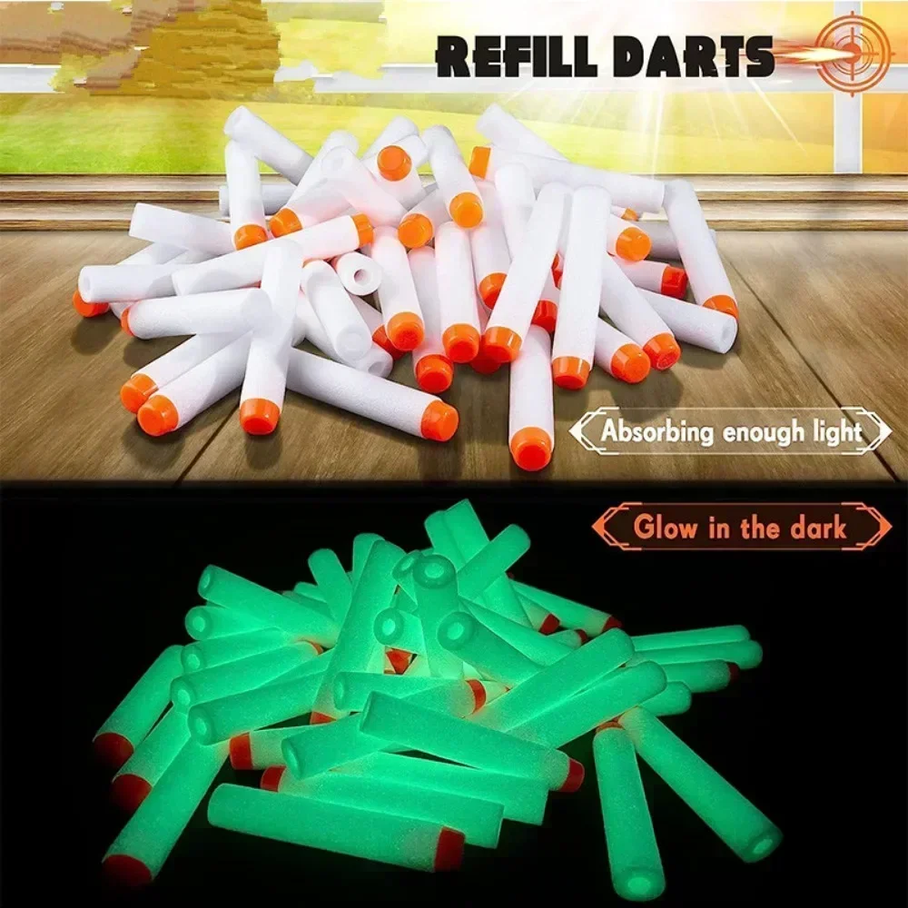 

100Pcs 7.2cm White Luminous EVA Soft Bullets, Hollow Hole Head Refill Darts, Compatible with Toy Blaster Gun Accessories-1A