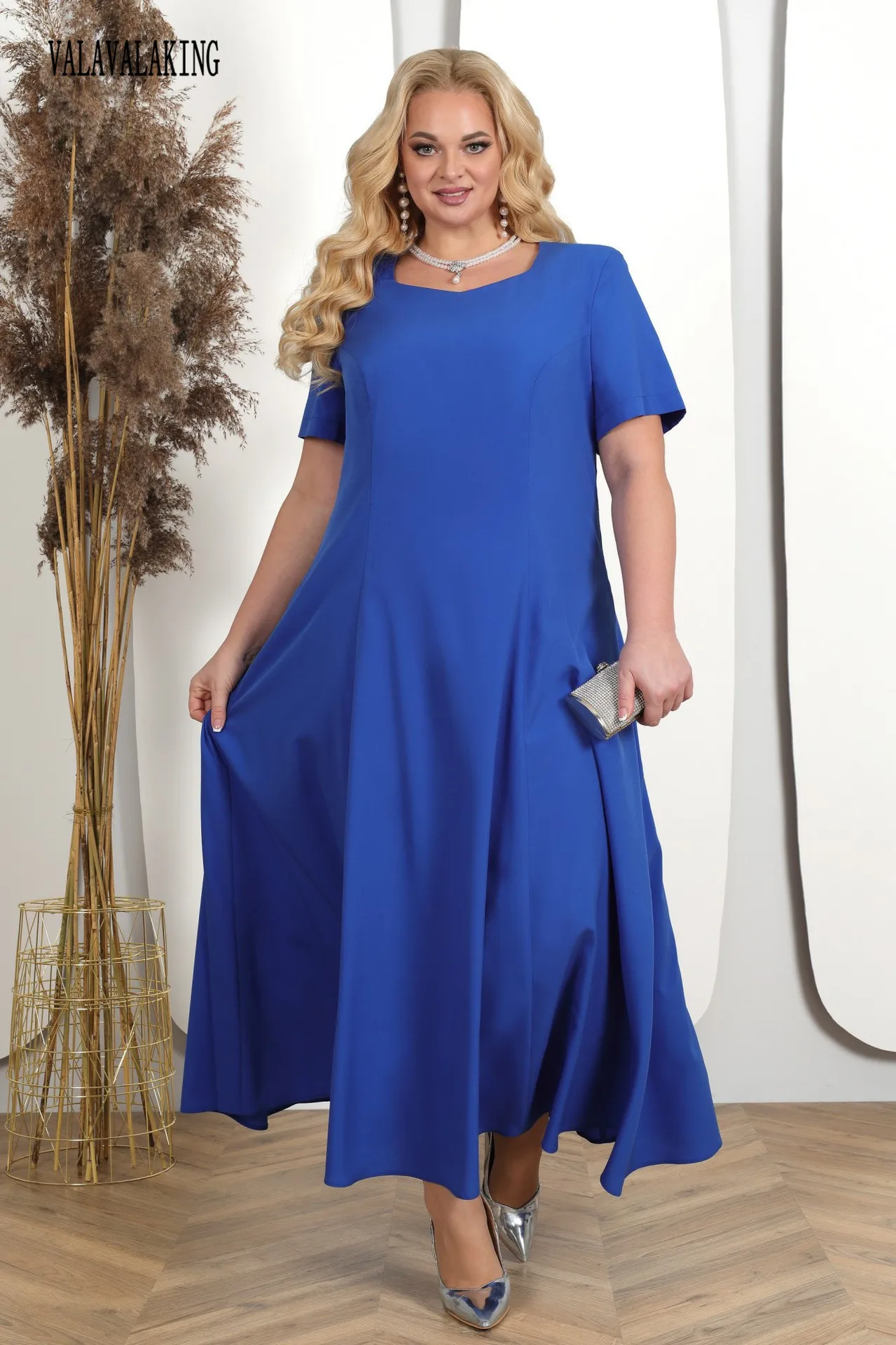 2025 Sexy Lace Solid Plus Size Dress Women Short Sleeve Large Midi Dress Ladies Chubby Curvy Pleated Long Evening Party Dress