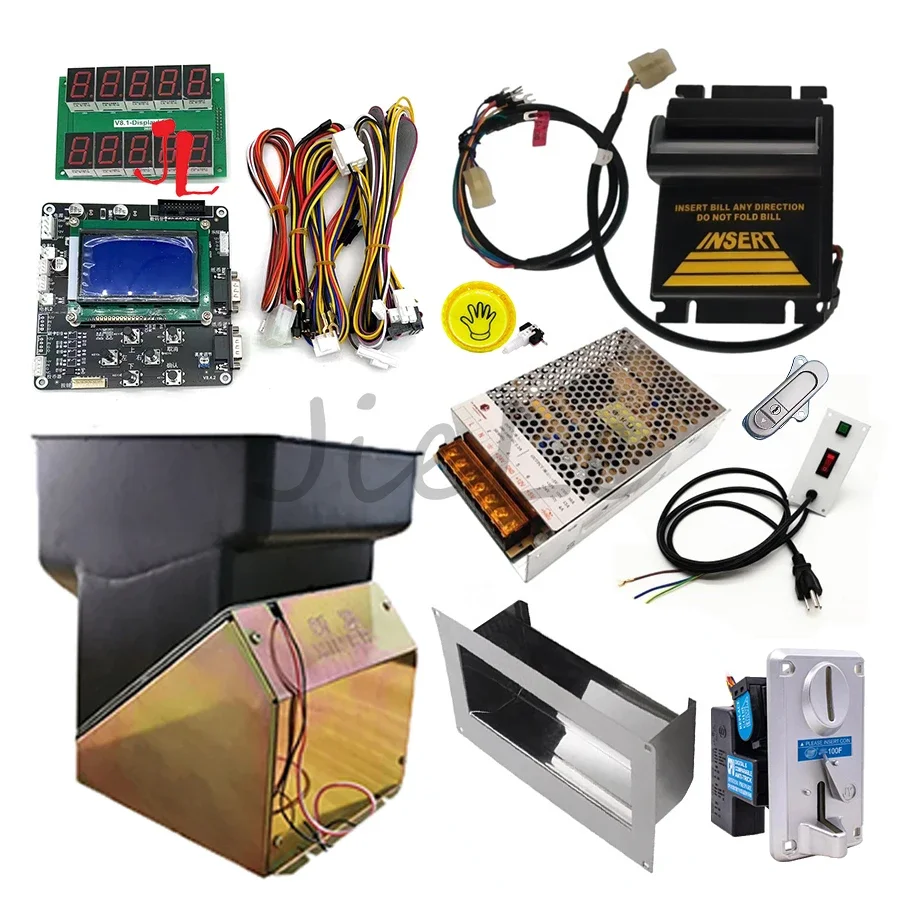 Arcade Coin Vending Machine Changer Assembly Diy Kit, Banknote to Token, Control Board Bill Acceptor Coin Hopper Power Supply