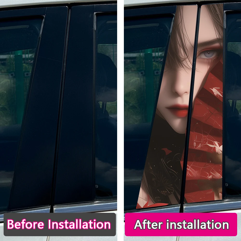 Beauty Tattoo Chinese Style Car B-pillar Stickers Auto Center Column Decoration Cover Scratches Waterproof Decal Car Accessories