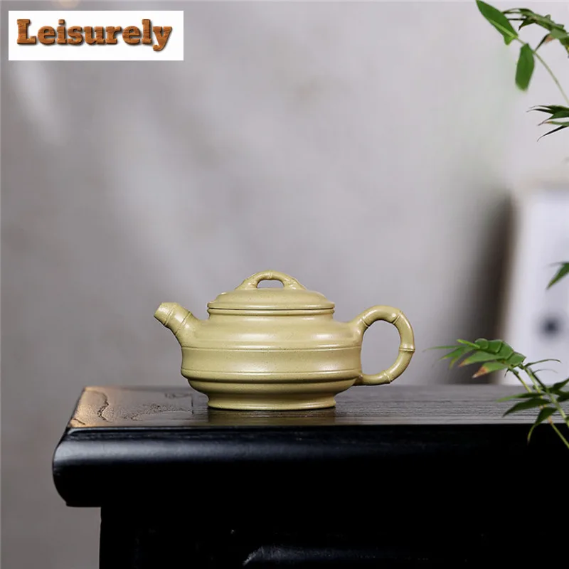 

150ml Aesthetic Yixing Purple Clay Teapots Handmade Bamboo Joint Antique Pot Raw Ore Section Mud Kettle Zisha Tea Set Collection