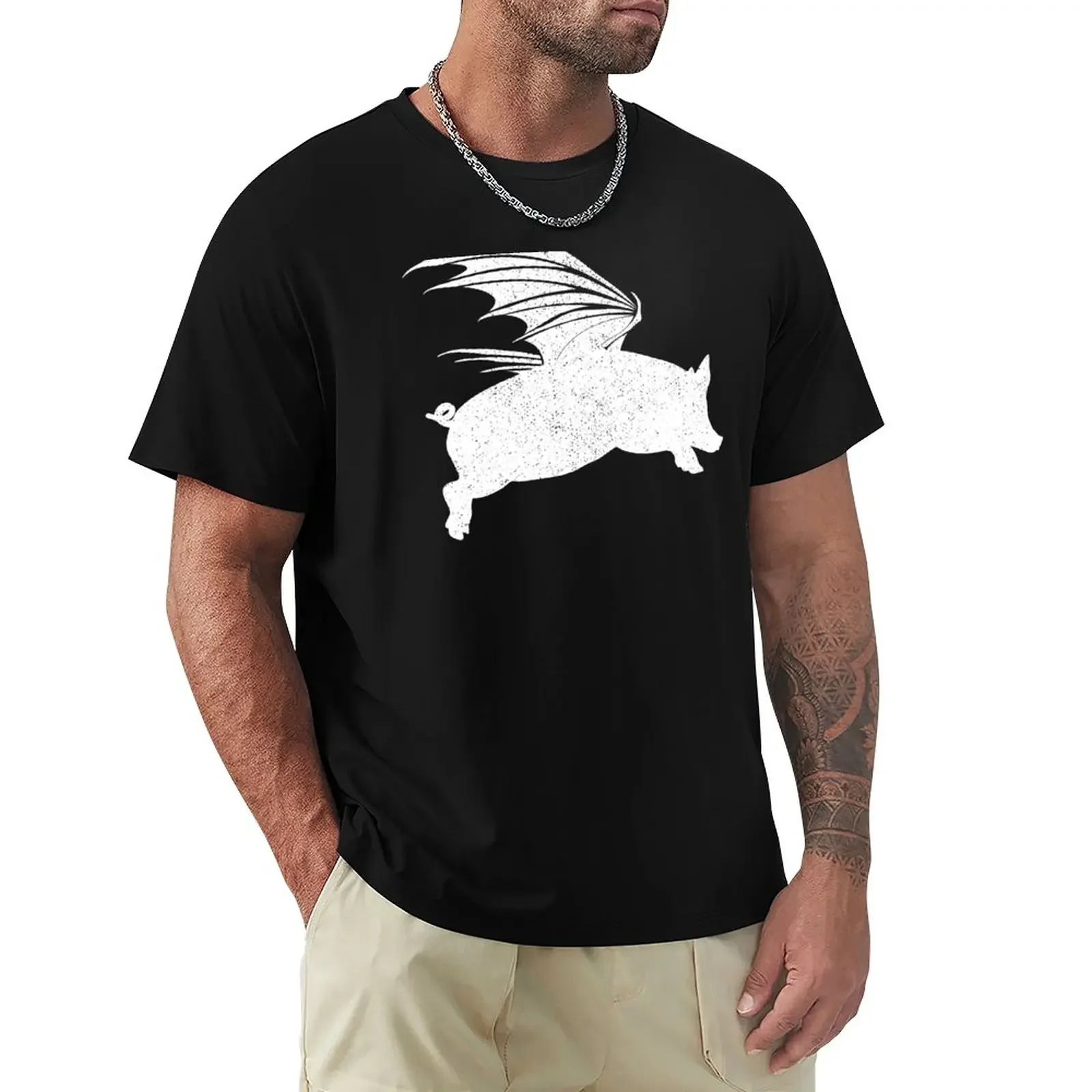 

Flying Pig Pigs Will Fly White Graphic T-Shirt plus size tops funnys t shirts for men graphic