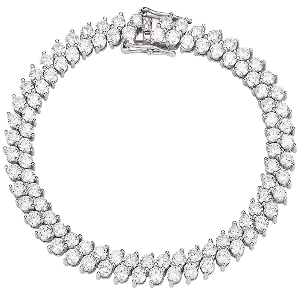

925 Sterling Silver Double Row High Carbon Diamond Tennis Bracelets for Women Men Trendy Zircon Party Bangle Fine Jewelry