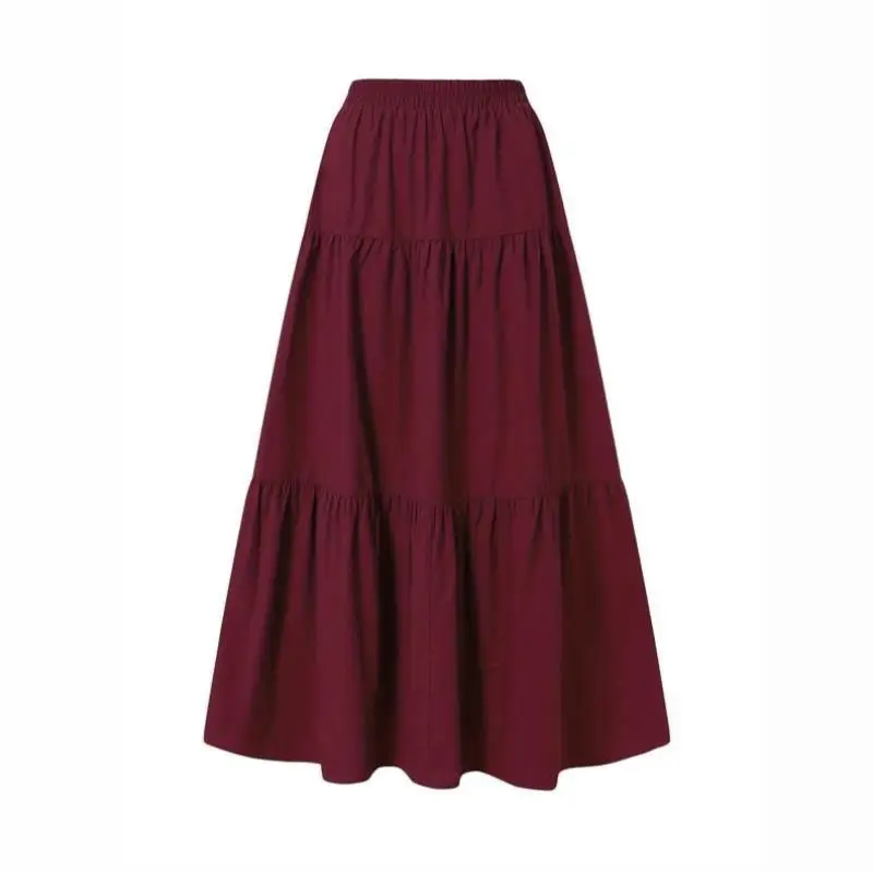 

Women's Casual Pleated Elastic Waist Long Skirt Ci Walk Straight Batwing ape PVC Fabric mid Waist Design Sister Sle