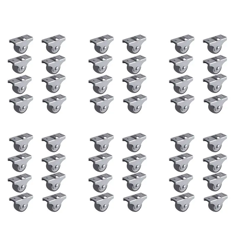 A19F-48PCS TPE Caster Wheels Duty Fixed Casters With Rigid Non-Swivel Base Ball Bearing Trolley Wheels Top Plate 1 Inch