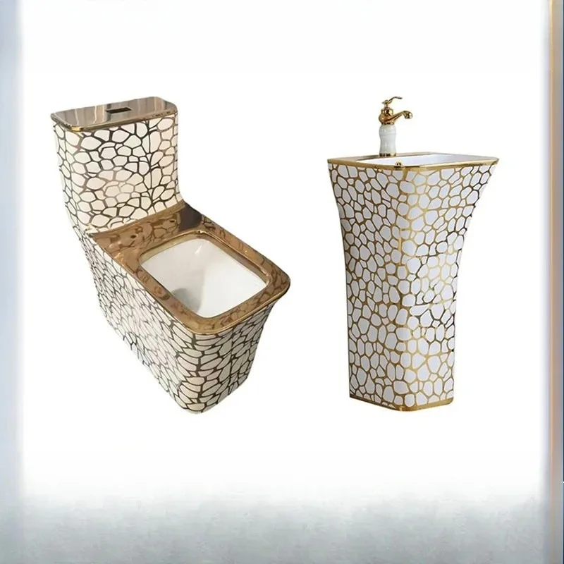 Golden toilet column basin set toilet golden ceramic toilet