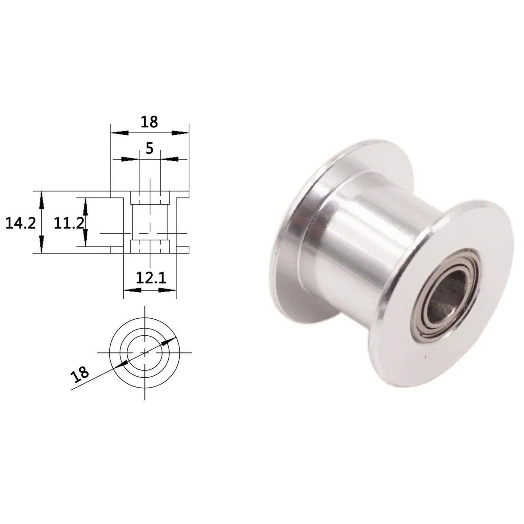 Replacement GT2 20 Tooth Bore 5mm Width 10mm Toothed/No Tooth Idler, Pulley, for V-Core-3 GT2 Idler Kit