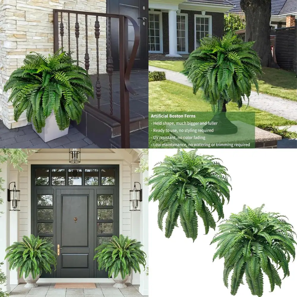 

Realistic Outdoor Faux Boston Ferns for Patios, UV-Resistant Hanging Artificial Plants