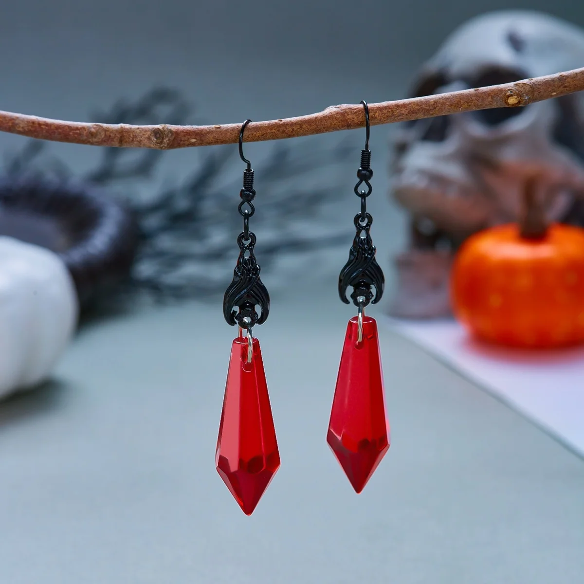 Halloween Schwarze Rote Fledermaus Wassertropfen Kristall Quasten-Ohrringe für Frauen Männer Gothic Cosplay Fledermausflügel Tier-Ohrring Schmuck – Detail 22