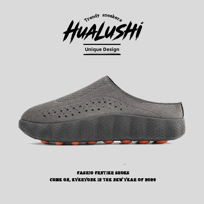 Men's Summer Office Outdoor Slip-On Driving Sports Casual Soft Bottom Half Slippers Slip-On Shoes Breathable Thick Bottom