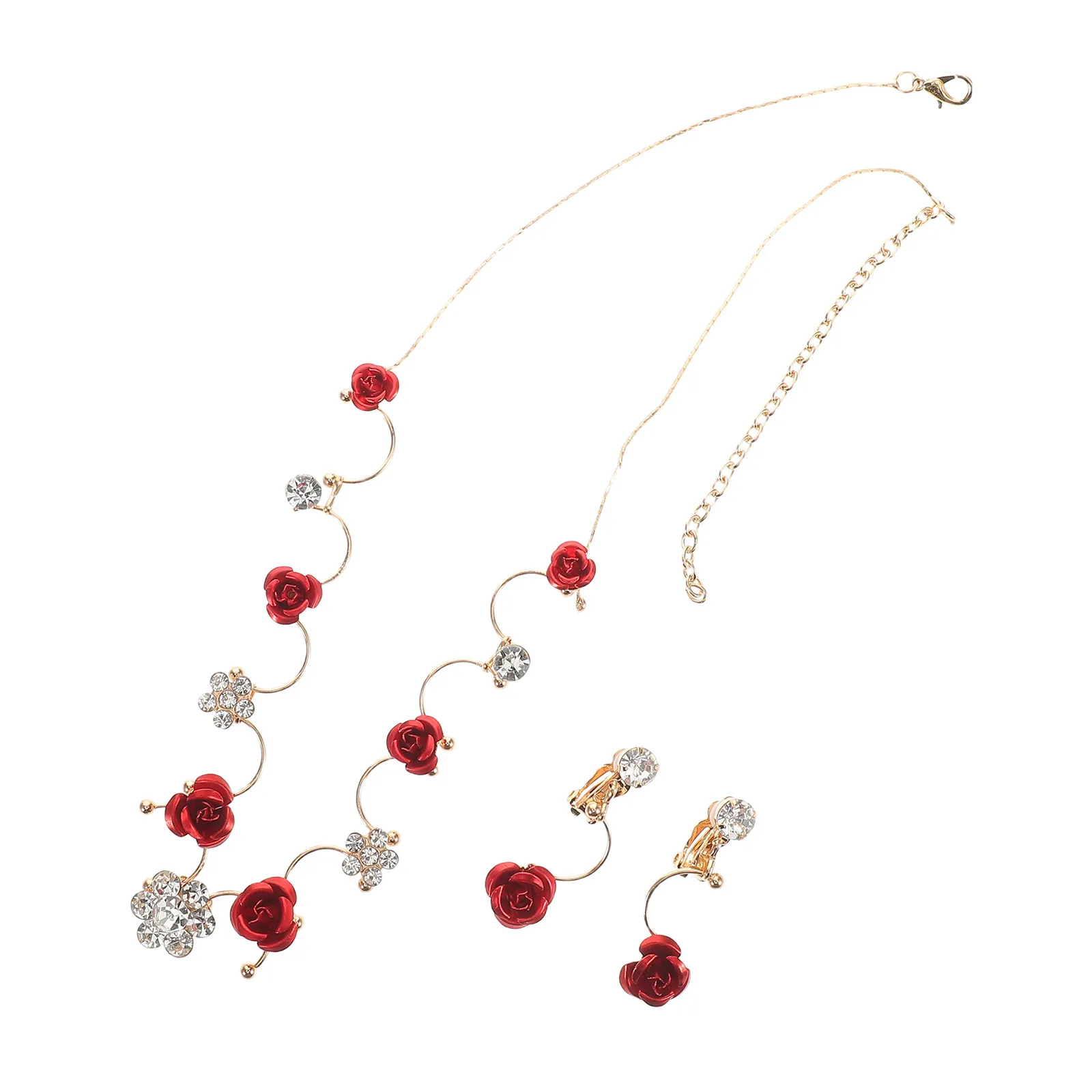 

Girls Jewelry Set Toddler Earrings Necklace Red Flower Design Alloy Plastic Accessories Matching Set Party Performance Gift Play