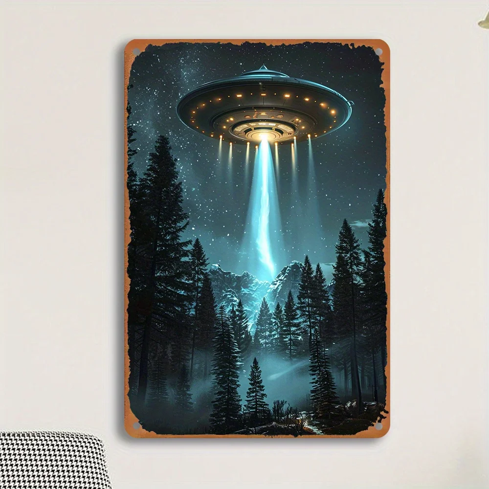 1PC I Want To Believe UFO Vintage Iron Wall Art, Home and Office Decor, Easy To Install, Reusable, Ideal Gift, 8x12 Inches