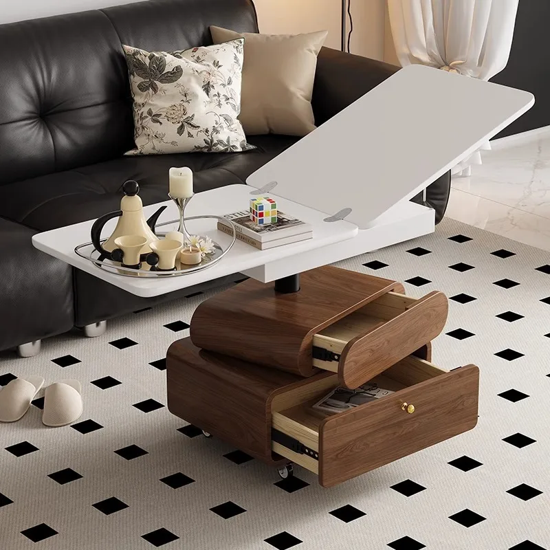 Lifting and folding movable coffee table French retro multi-functional integrated dual-purpose dining table