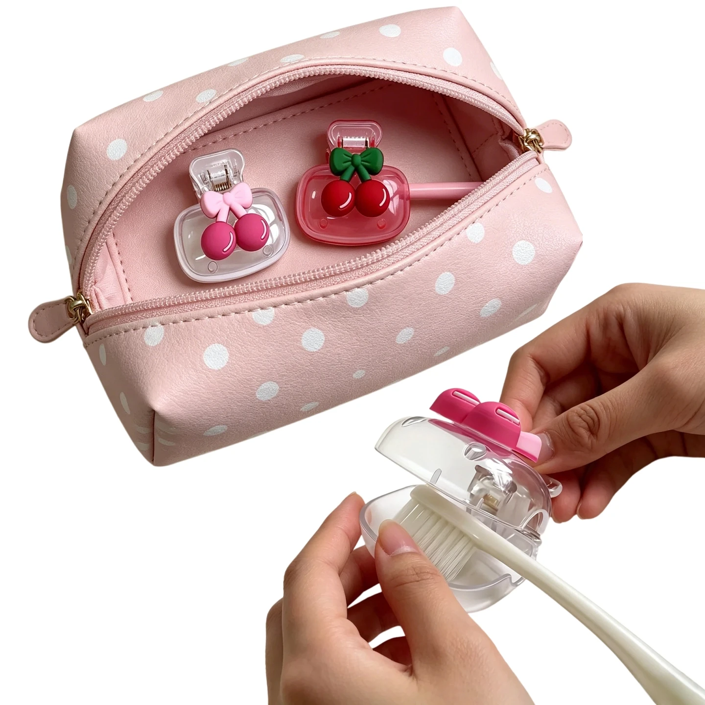 Cute Cherry Design Elements Paired with Toothbrush Head Protective Cover,Suitable for Home Use or Travel Carrying