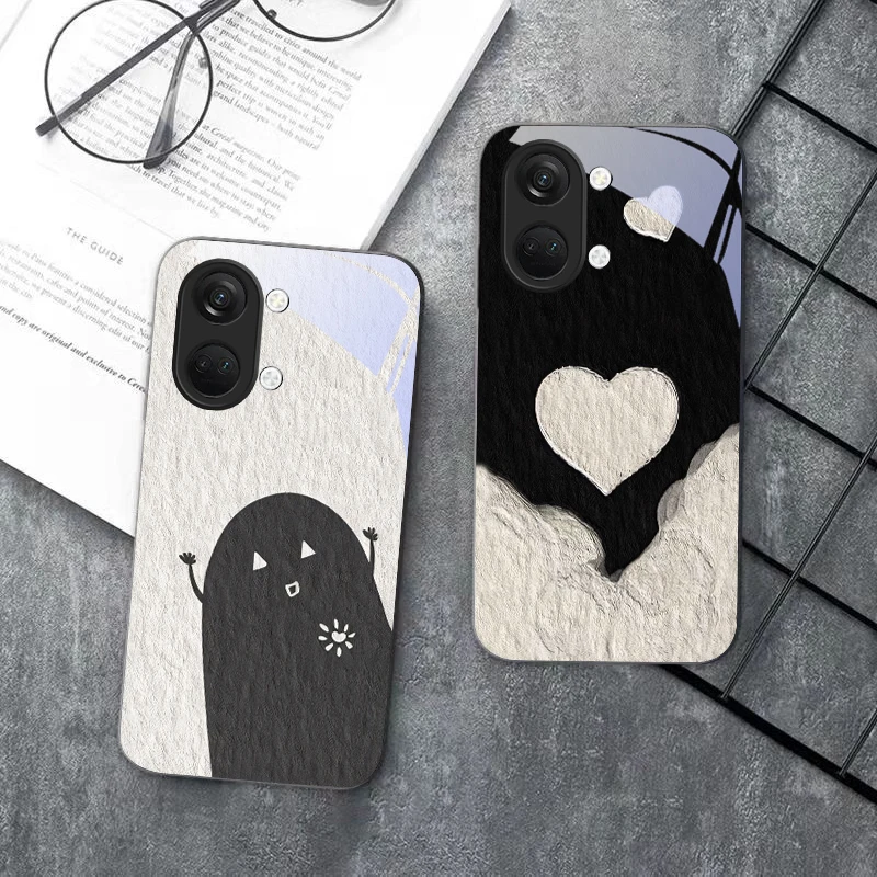 Schwarz-Weiß-Design Handyhülle aus Glas für OnePlus Nord CE 2T 2 3 Lite N20 N30 7T 8 8T 9 10 Pro 11R 12R 13R Ace 2 3 2V 5 Pro