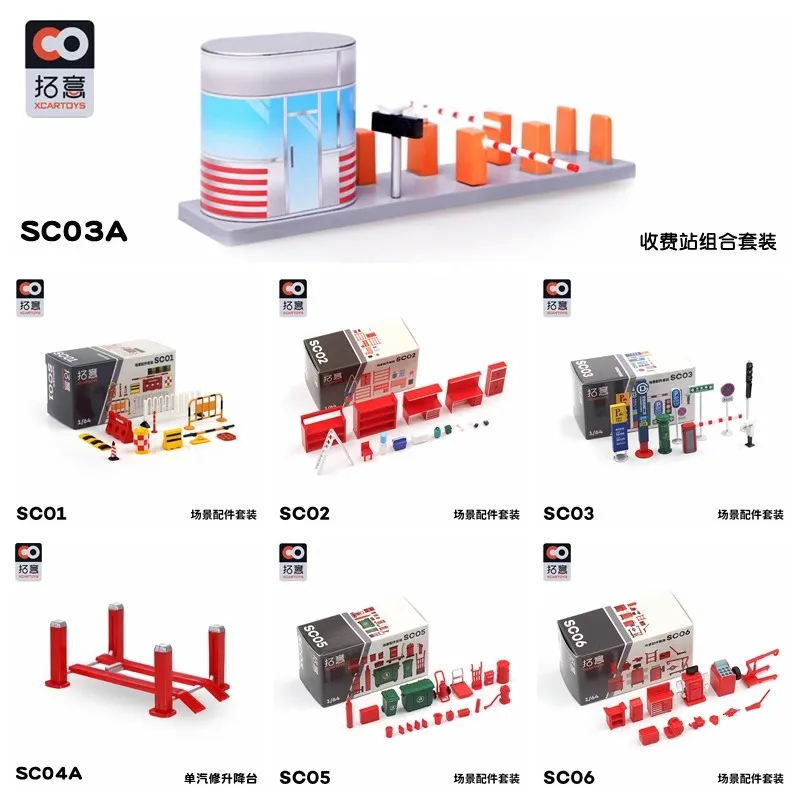 XCARTOYS 1/64 Scene Model Set Barricade SC01 Trash Can SC05 Repair SC06 Tables and Chairs SC02 Toll Station Diecasts Vehicles