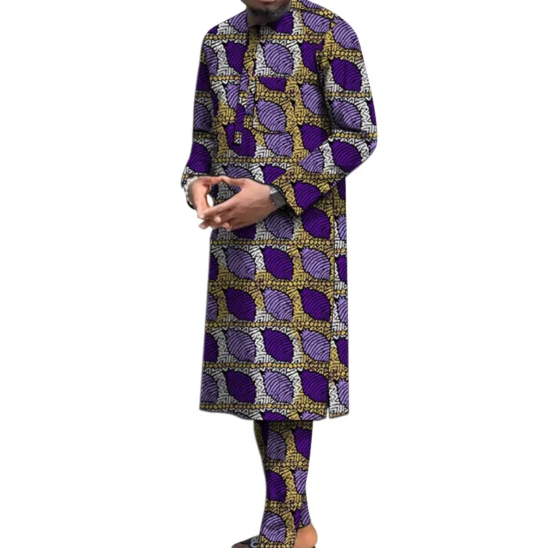 

Dashiki African Clothing For Men Casual Geometric Print Suit Long Sleeve Shirt Trouser African Suit For Men Set 2 Pieces