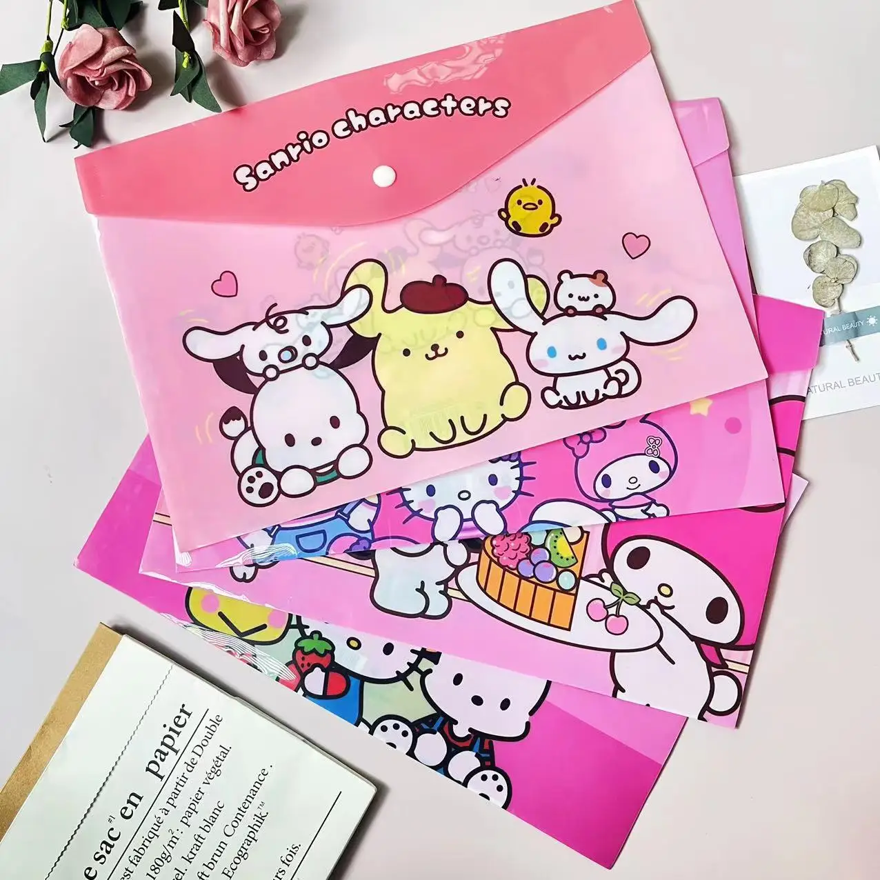 

Sanrio Hellokitty A4 Storage Bag Kuromi Test Paper Bag Cartoon Snap-fastener Storage File Bag Cinnamoroll Stationery Students