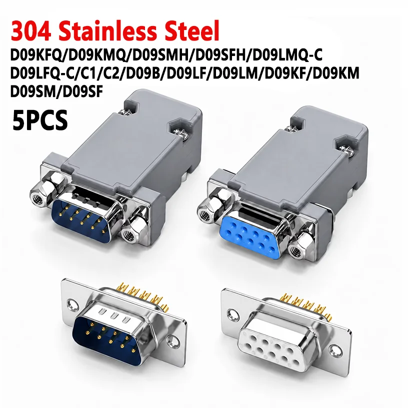 conector-db9-com-fixacao-frontal-traseira-9-pinos-moldado-em-resina-azul-terminais-banhados-a-ouro-de-dupla-fileira-plugue-de-porta-serial-de-grau-industrial