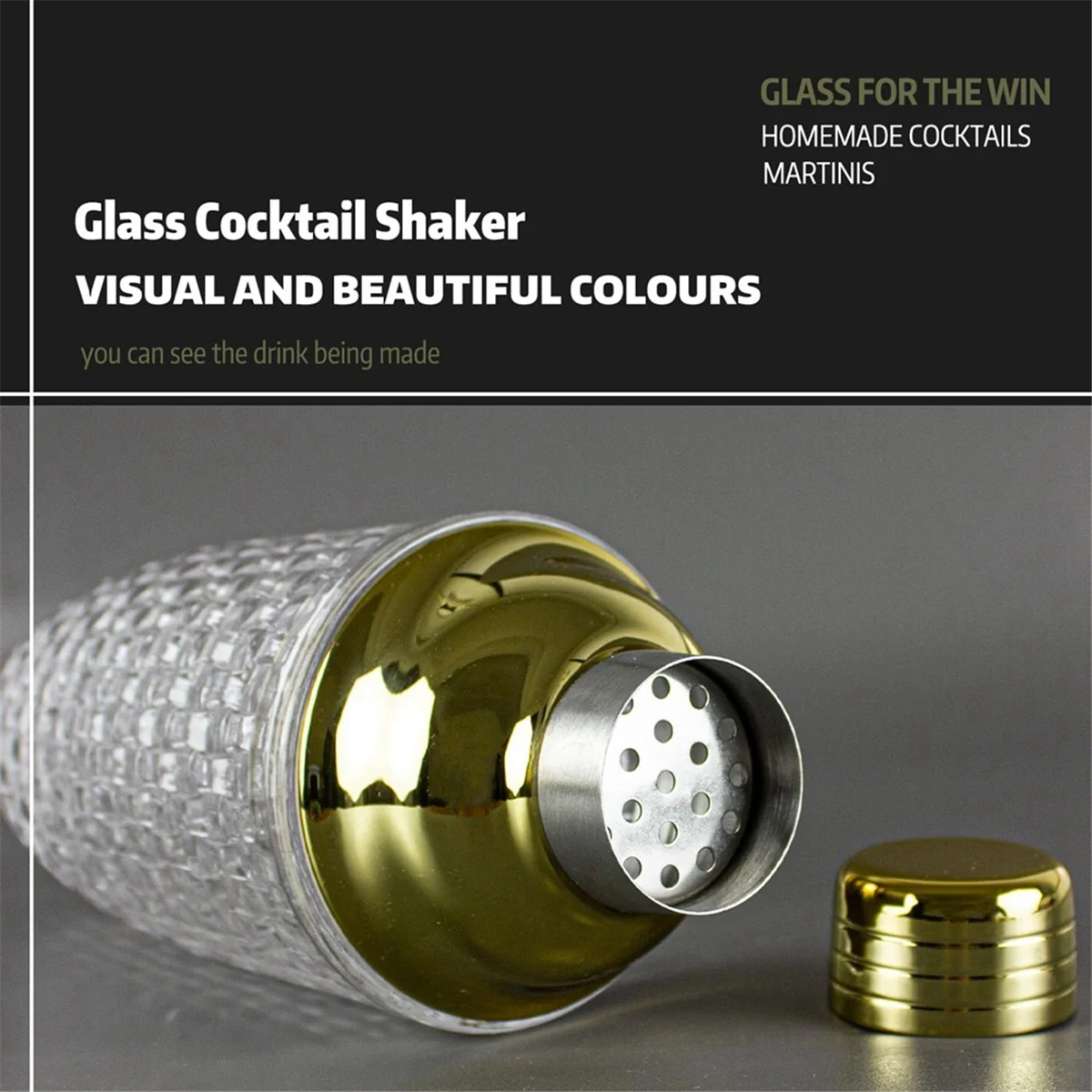 13Oz Glass Cocktail Shaker Set - Glass Shaker for Cocktails, Drink Shakers Cocktail and Cocktail Shakers Gold