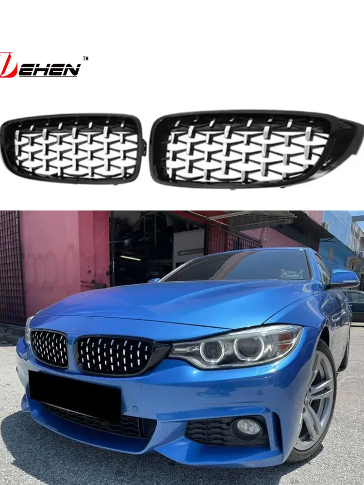 

For BMW 4 Series F32 F33 F36 F82 F83 M4 F80 M3 2013-2019 ABS LED 2 PCS Tuning Front Inlet Grille Bumper Diamond Grill Hood Mesh