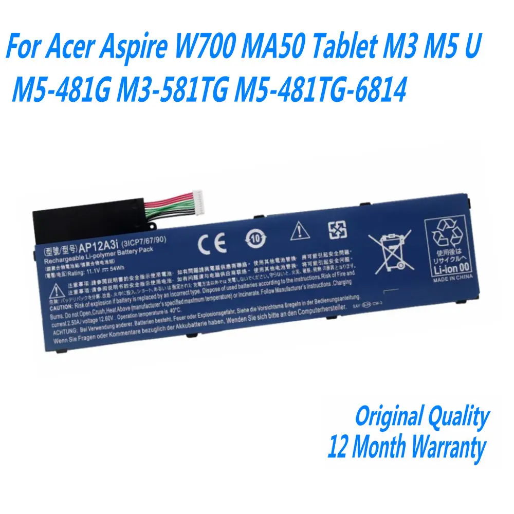 New 11.1V 54WH AP12A3I AP12A4I Laptop Battery For Acer Aspire W700 MA50 Tablet M3 M5 U M5-481G M3-581TG M5-481TG-6814