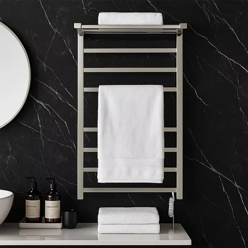 Modern Square Shape 304 Stainless Steel Electric Heated Towel Warmer Chrome Finish Waterproof Anti-Rust Design for Hotel Use