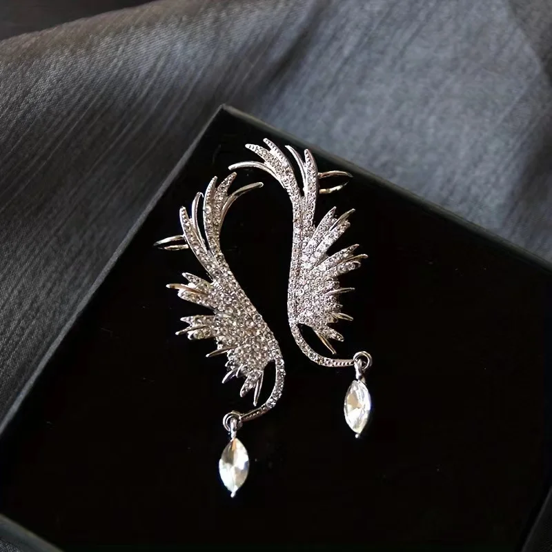 أقراط مرصعة بأجنحة ملاك للنساء ، لون فضي ، مشبك أذن ، مجوهرات رائجة ، إكسسوارات حفلات ، بيع بالجملة #3