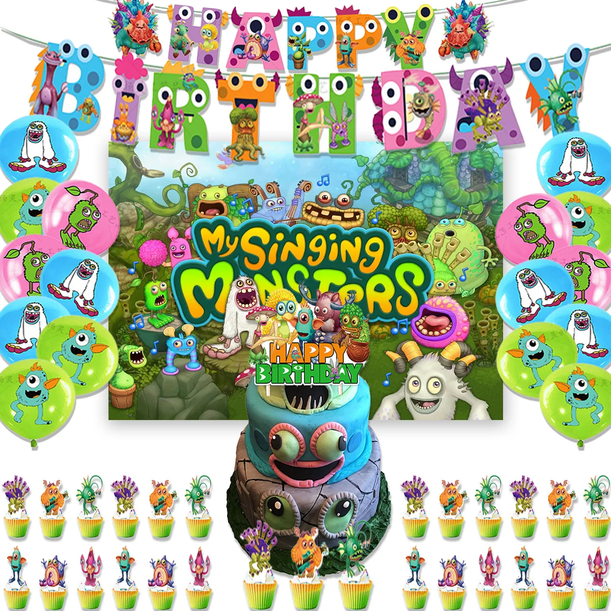 My Singing Monster Birthday Party Supplies Decoration Music Game Balloon Banner Sing Monster Backdrop Cake Banner Kids Baby Gift