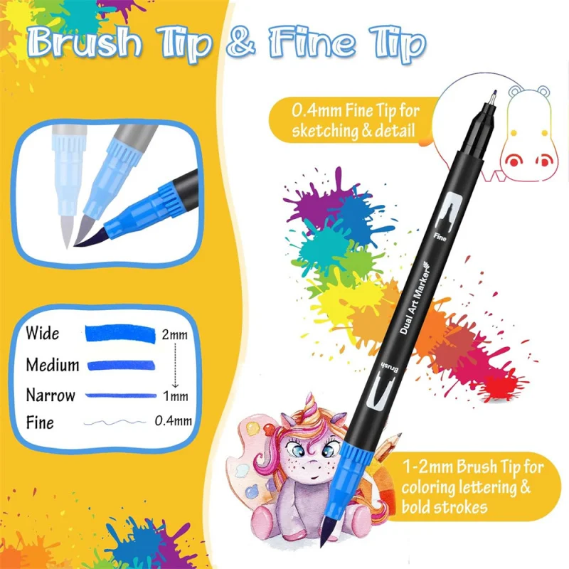 Маркеры с двумя наконечниками и кистью с тонким наконечником, набор ручек с фетровым наконечником, художественные маркеры, акварельные кисти, каллиграфические рисунки