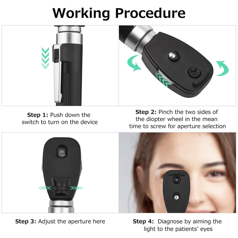 ABZV-Direct Ophthalmoscope 5 فتحات مختلفة احترافية محمولة باليد منظار العين لتشخيص العيون