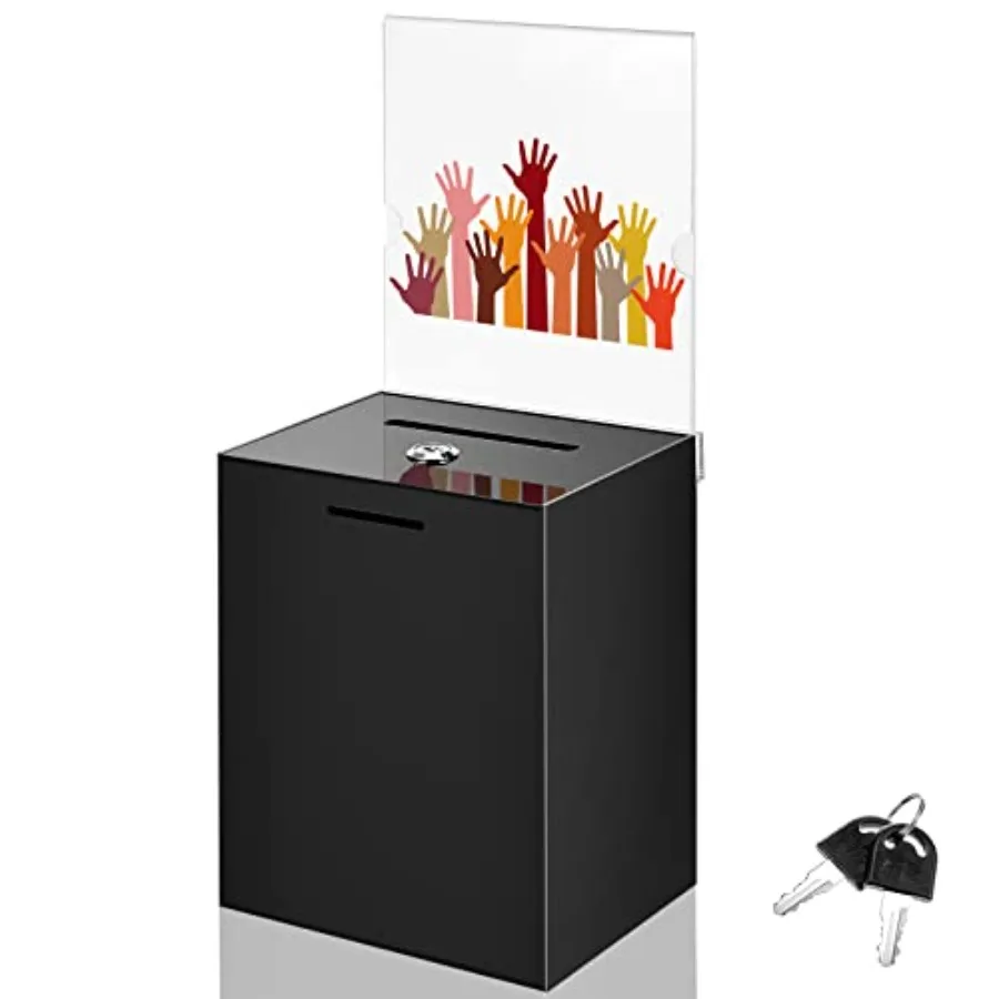 

Acrylic Suggestion Bo.2 6. Large Donation Bo Safe Ballot with Lock and Sign Holder for Voting Charity Business Cards Collection