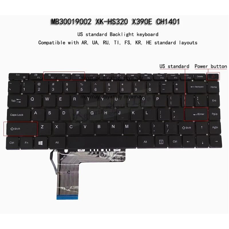 Клавиатура ноутбука США для Shanzhai MB30019002 XK-HS320 X390E CH1401