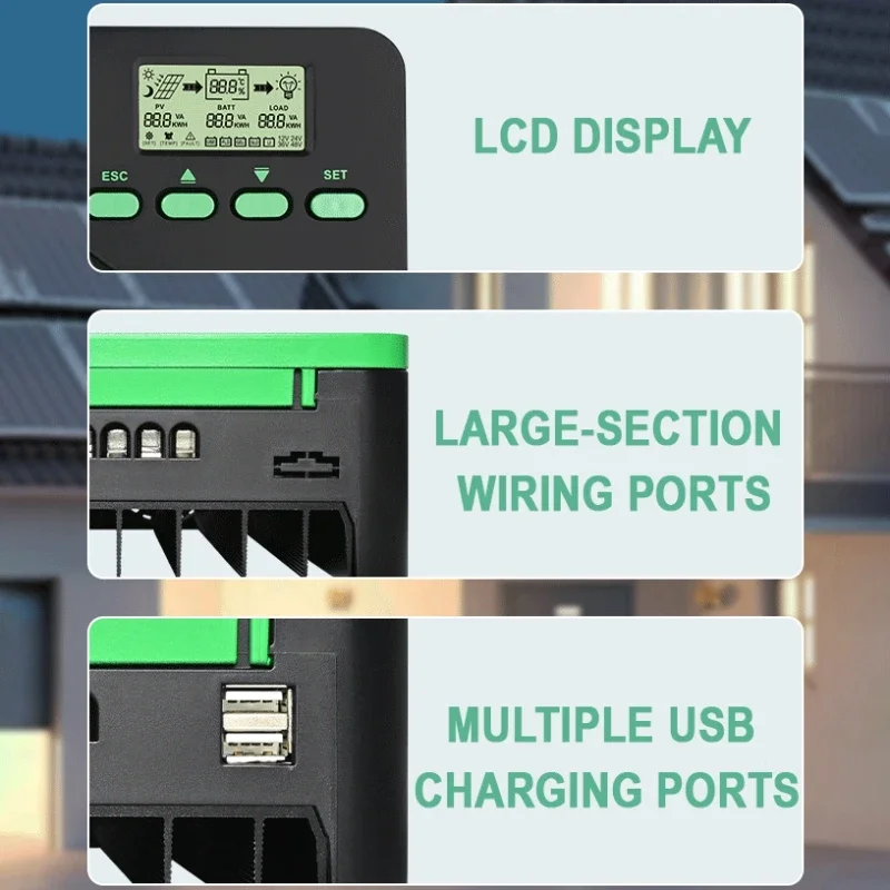 Regolatore di carica solare MPPT 12V 24V Regolatore automatico del pannello solare WiFi 60A 50A 40A 30A 20A 10A Controller display LCD doppio USB