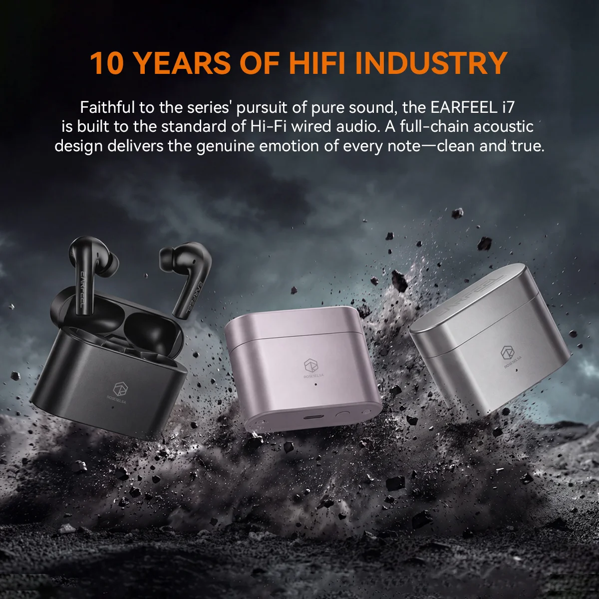 ROSESELSA Earfeel I7 HiFi TWS Earbuds Bluetooth 5.4 ANC Adaptive Noise Cancelling Battery Aluminum Charging Case IPX5 Earphones