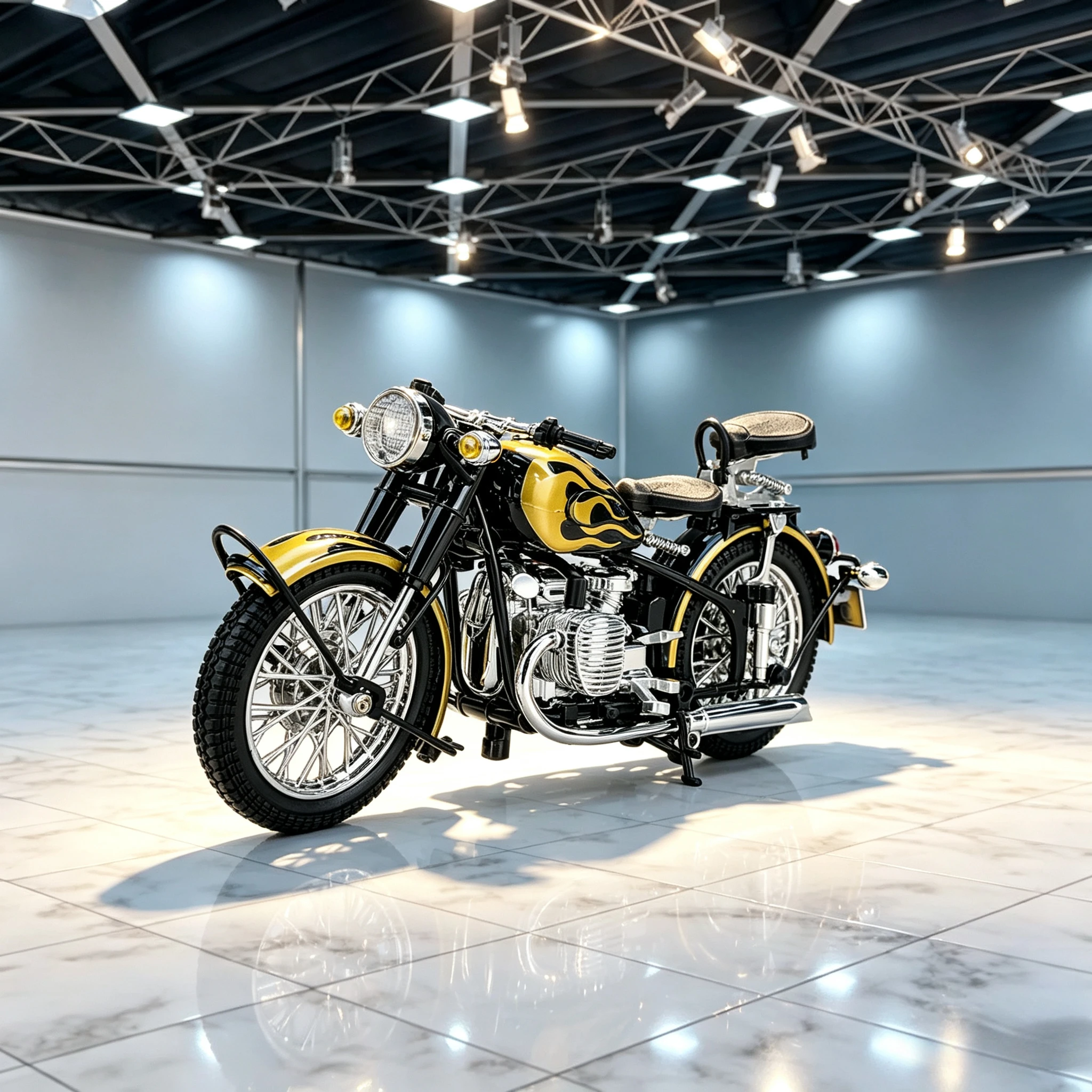 1:10 750 Retro Vintage Motorcycle Alloy Diecast Model Flame Pattern Old School Motorbike Vehicle Toy For Boys Collection Decor