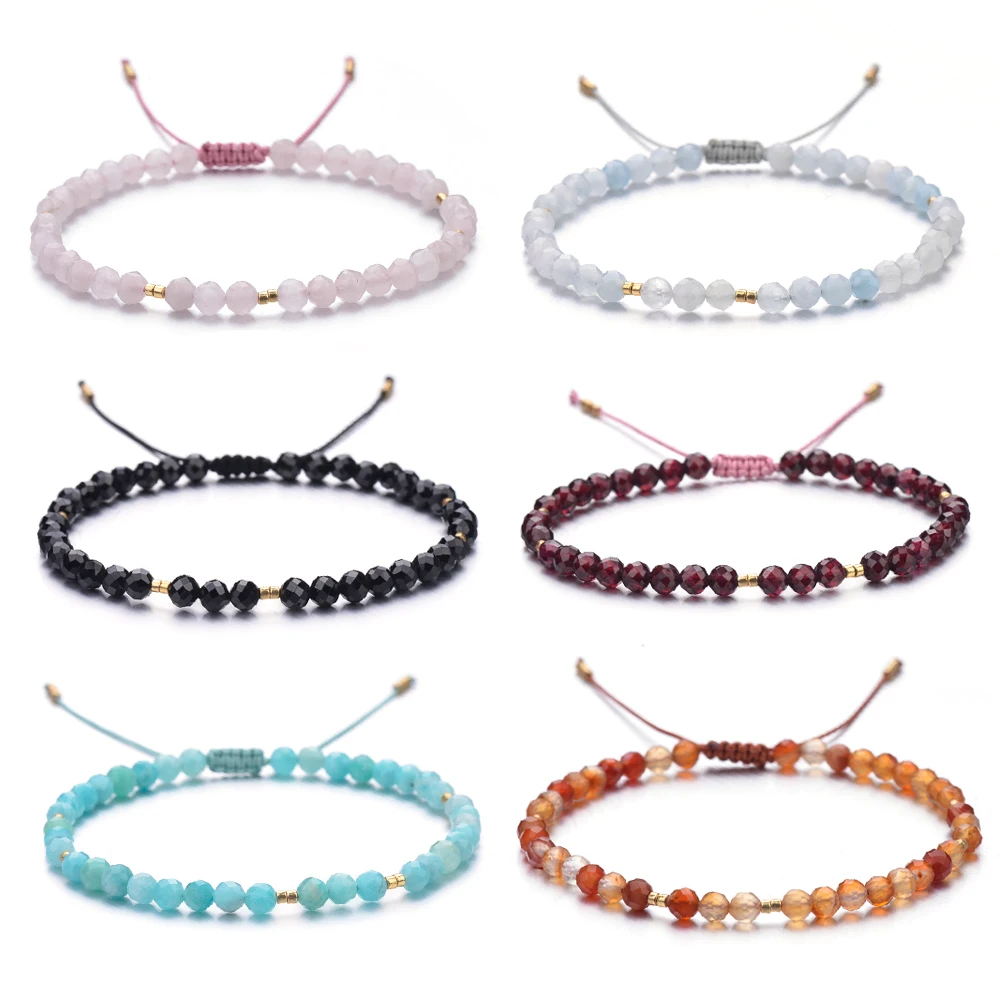 Wholesale Miyuki Seed Bead Spacer Natural 4mm Round Faceted Rose Quartz Carnelian Stone Beaded Adjustable Bracelet for Women