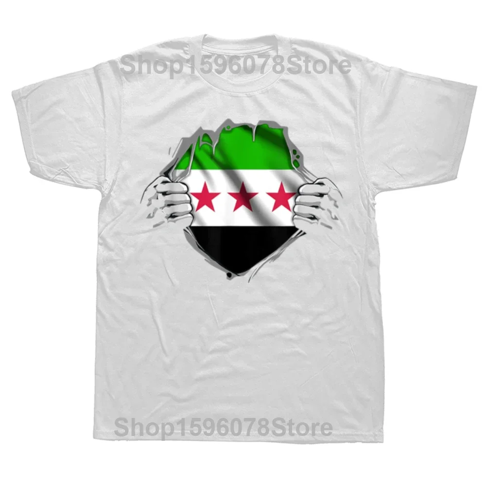 Funny Proud Syria Flag Arabic Calligraphy Quote Art Syrian T Shirts Cotton Streetwear Short Sleeve Birthday Gifts T-shirt Men