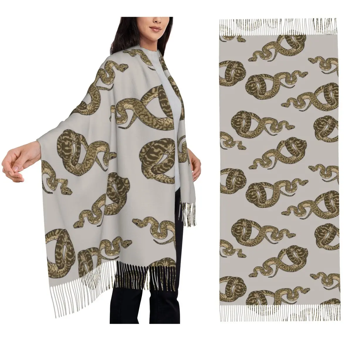 الكرة بيثون مورف الأفعى نمط وشاح شرابة الأوشحة النساء لينة الدافئة شالات و يلتف طويل الخريف الشتاء شال التفاف #1