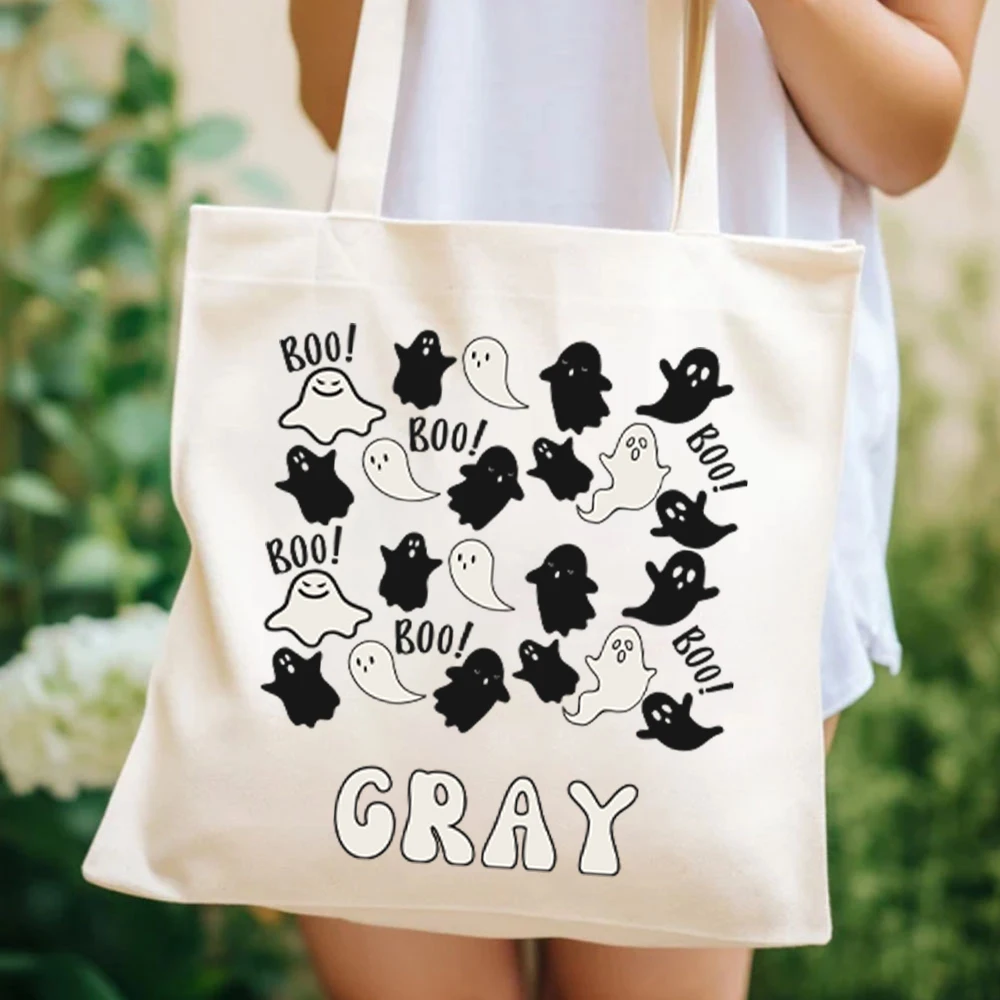 Ghost Trick or Treat Tote Bags Halloween Trick or Treat  Women Handbag Cute Ghost Name Bag Personalized Trick or Treat Tote Bags