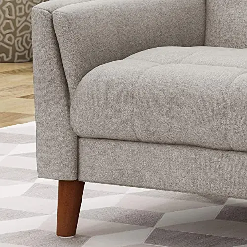 

Light Gray Tufted Mid-Century Fabric Armchair With Walnut Finish Wooden Legs