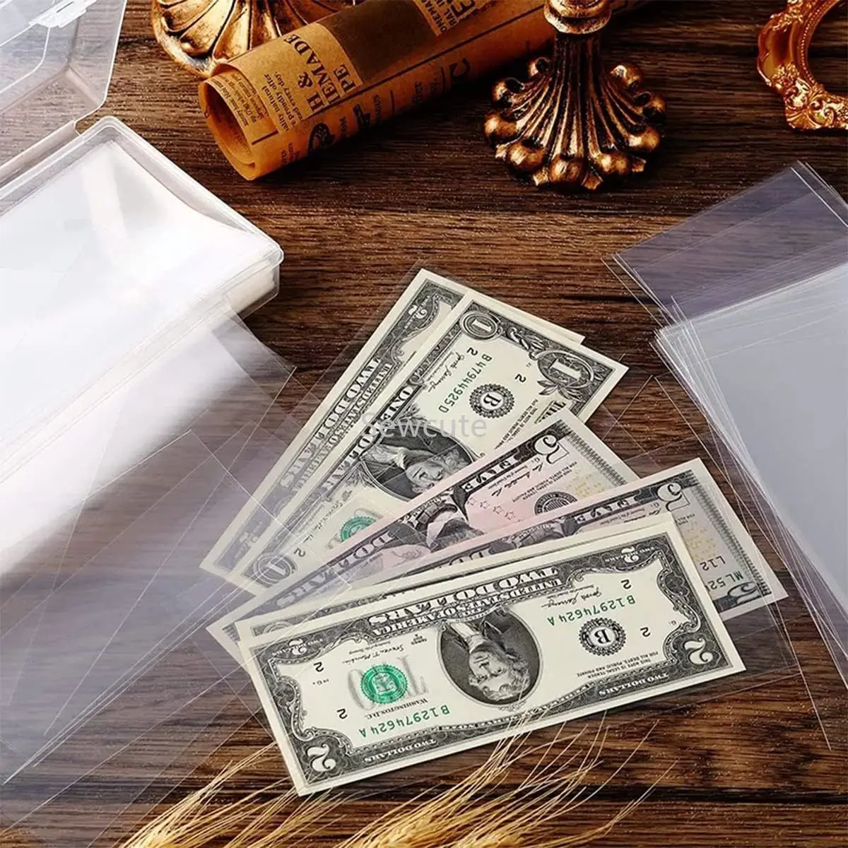 250Pcs Clear Paper Money Holder Clear Paper Money Protector Bag Paper Money Sleeves for Bill Banknote Stamp