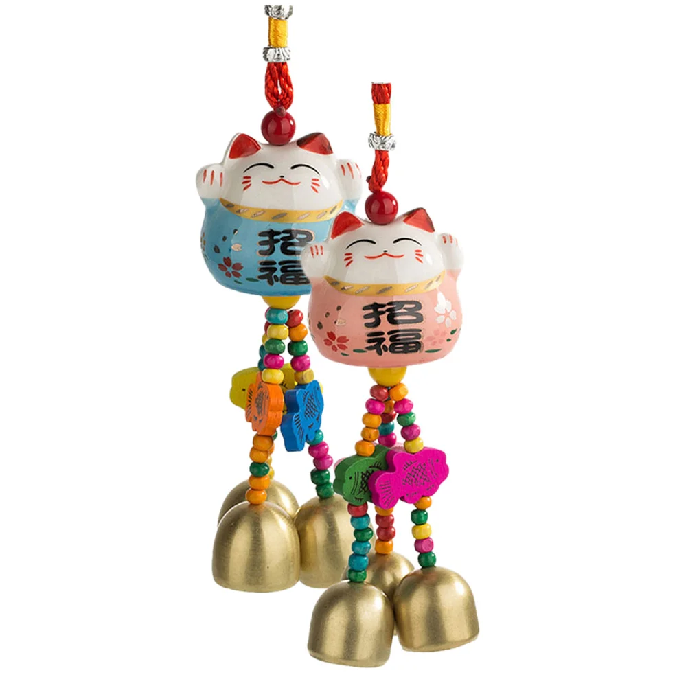 

2 Pcs Zhaocao Pendant Pink and Blue Wind Chimes Bells Outdoor Gift Small Windchime Wooden Indoor Housewarming