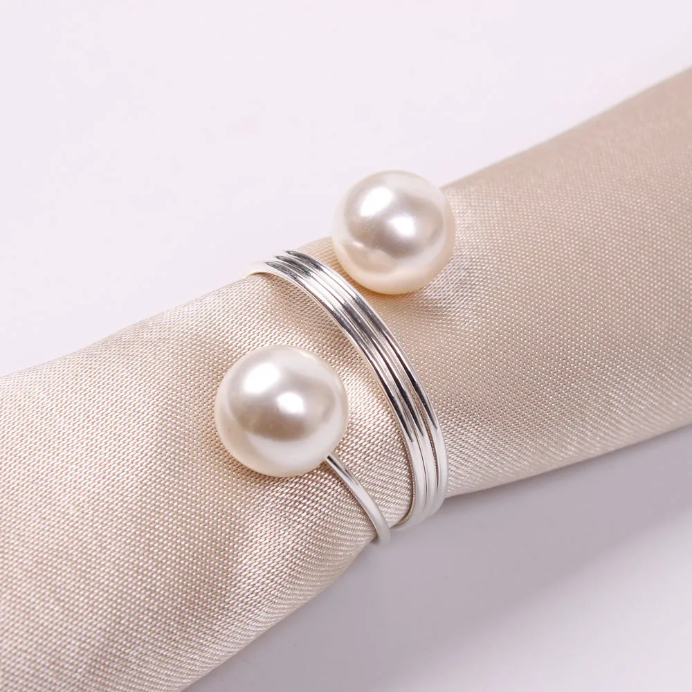 6pcs Metal Napkin Ring Imitation Pearls Napkin Buckle Napkin Holders For Wedding Christmas Banquet Home Dining Table Decoration