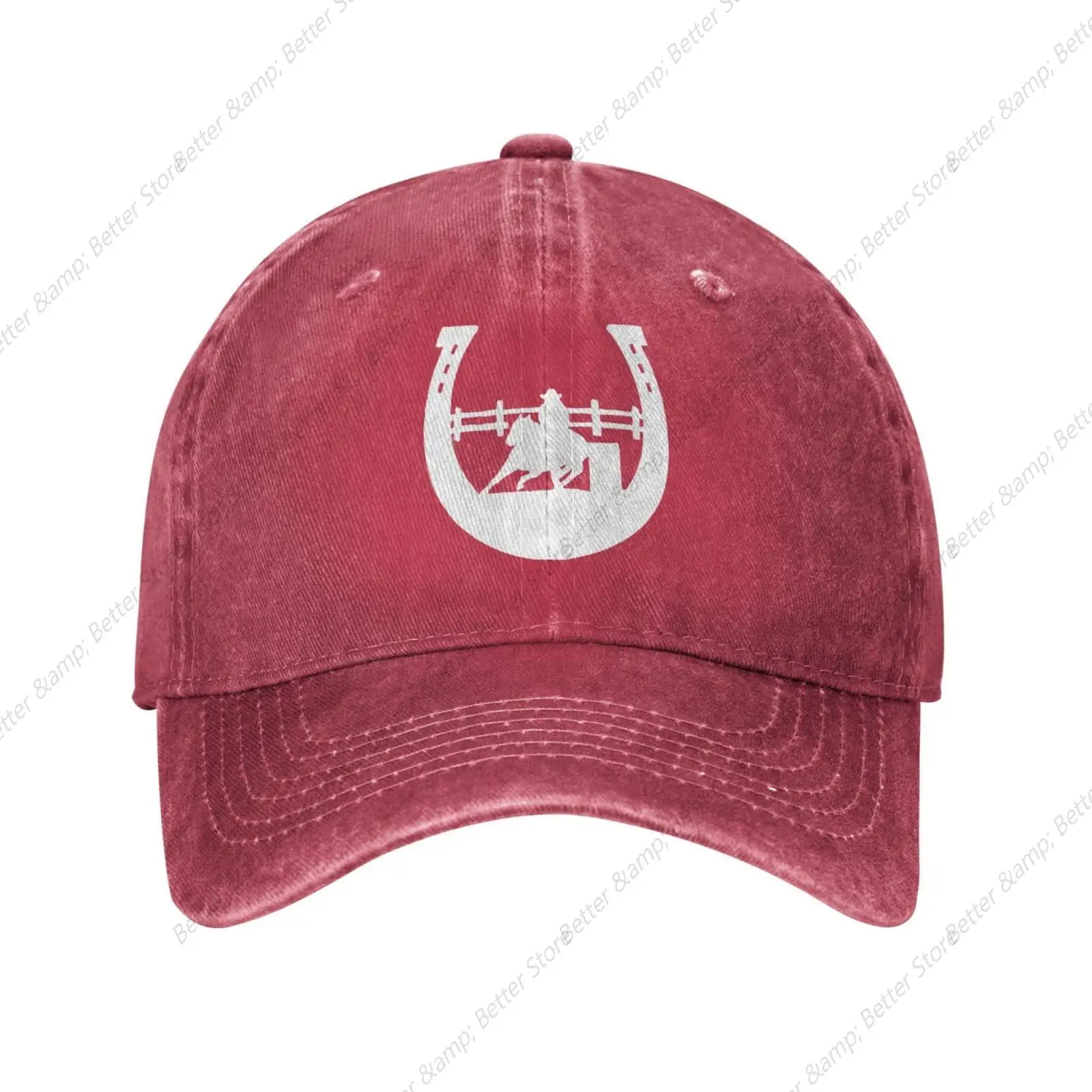 A-Horseshoe Hat Washed Denimm Baseball Cap Adjustable Red Dad Trucker Hats Sports for Men Women