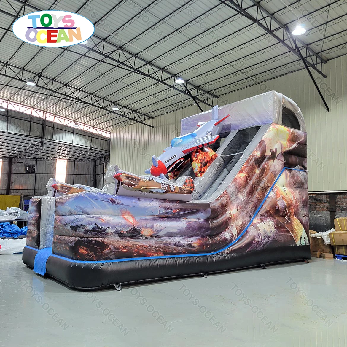 Customized Commercial Grade PVC Playground Airplane Themed Inflatable Double Slide Dry Slide for Sale