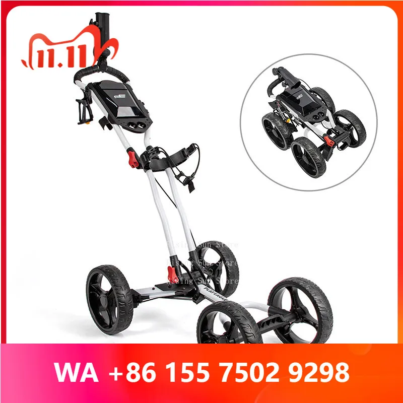 Lightweight folding golf cart 4-wheel golf cart with umbrella holder and beerage holder