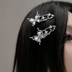 1PC Y2K Irregular Liquid Metal Hairpin Butterfly Zircon Hair Clips Girl Fashion Silver Bang Clip For Women Hair Accessories