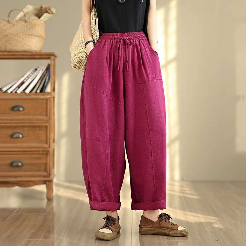 Lente Herfst Losse Slim Fit Casual Broek Elastische Taille Rechte Pijpen Katoenen Broek Dames Kleur Lange Broek